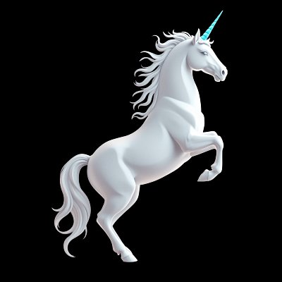 Stylized rearing unicorn with spa-blue horn